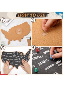 Queekay Usa Travel Map 16 X 12 X 0.6 Inch Us Cork Board Map With 10 Push Pins 1 Roll Double Sided Adhesive 3D United States Map Home Office Classroom Wall Decor For Tracing Past And Future Travel Art  - Image 3