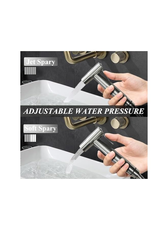 The Bros رشاش بيديت محمول من بروز للمرحاض، صنبور بيديت من الفولاذ المقاوم للصدأ قابل للتعديل بضغط 7/8" مجموعة رشاش حفاضات مع ملحق خرطوم للحمام - Image 3