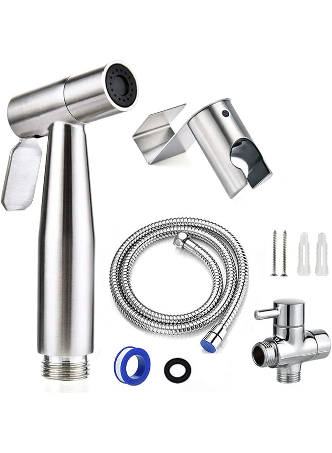 The Bros رشاش بيديت محمول من بروز للمرحاض، صنبور بيديت من الفولاذ المقاوم للصدأ قابل للتعديل بضغط 7/8" مجموعة رشاش حفاضات مع ملحق خرطوم للحمام - Image 1