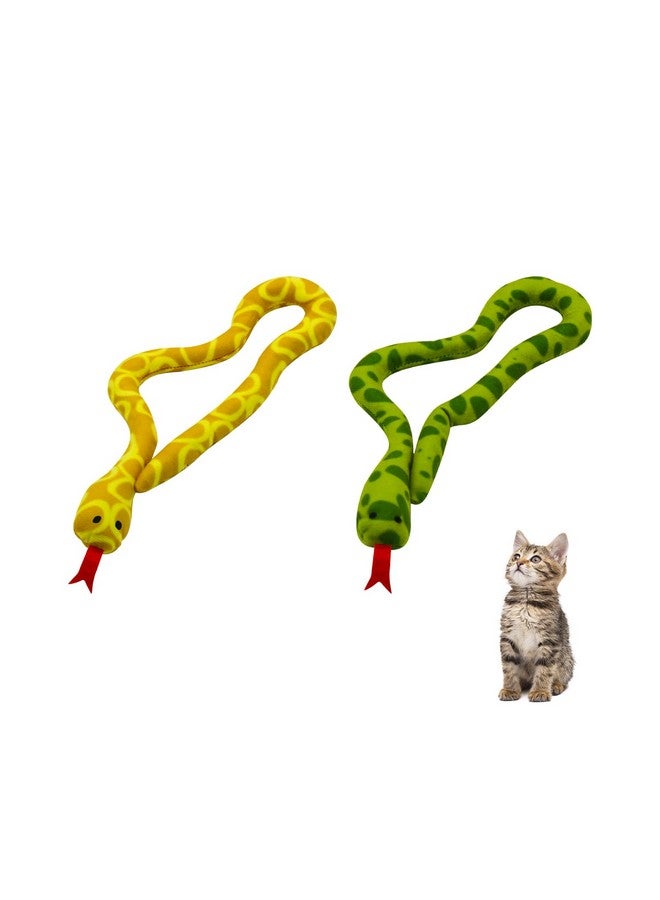 Andiker 2PCS Snake Cat Toys, 23.6 Inches Long Realistic Snake Shape Cat Plush Toy with Bite-Resistant Fabric Interactive Cats Toy for Indoor Cats to Bite Chew Keep Teeth Clean (Yellow&Green) - Image 1