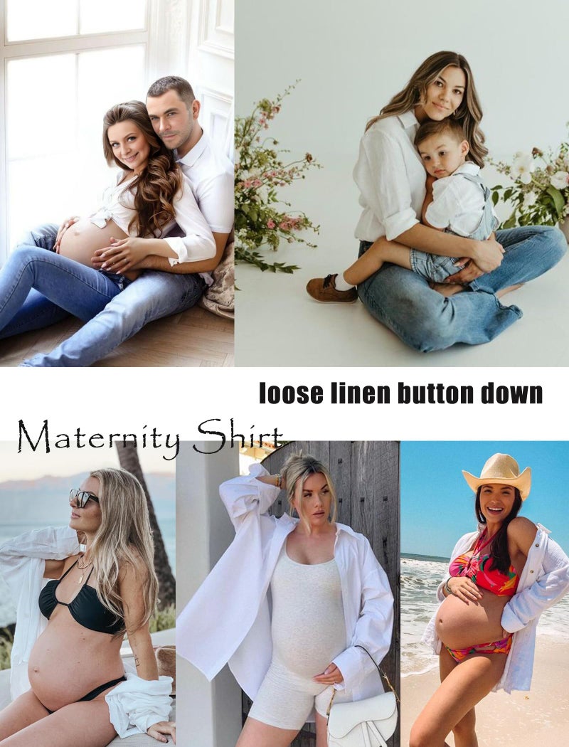 HOTOUCH Womens White Button Down Shirt Cotton Linen Collared Blouse Long Sleeve Dressy Casual Work Tops with Pocket L - Image 5