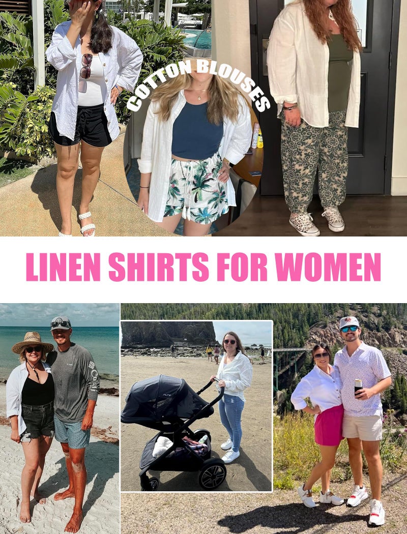 HOTOUCH Womens White Button Down Shirt Cotton Linen Collared Blouse Long Sleeve Dressy Casual Work Tops with Pocket L - Image 3