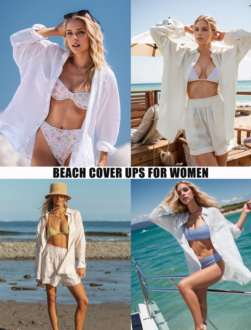 HOTOUCH Womens White Button Down Shirt Cotton Linen Collared Blouse Long Sleeve Dressy Casual Work Tops with Pocket L - Image 4