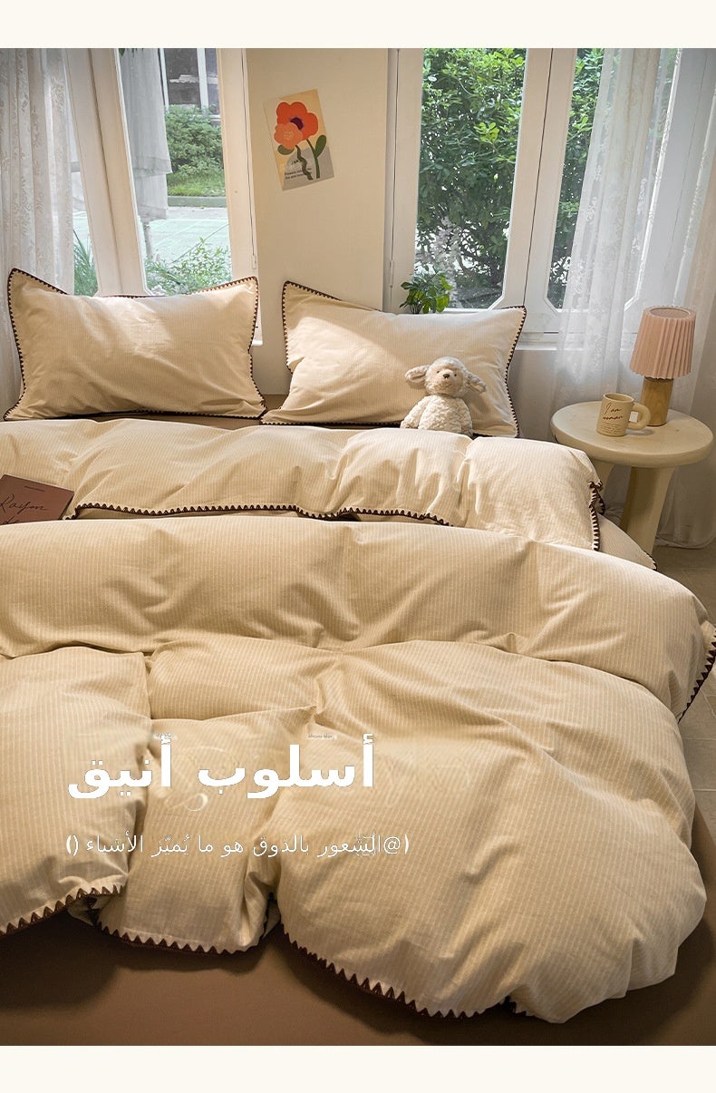 Jiansen Yellow Cotton Flannel Bedding Set - Minimalist Style - Image 4