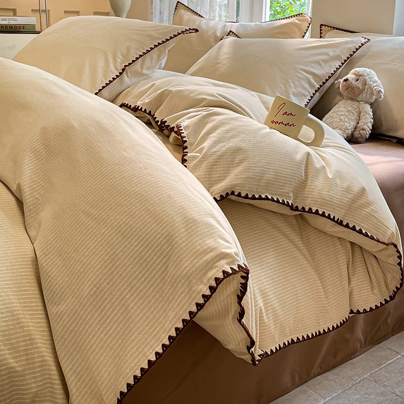 Jiansen Yellow Cotton Flannel Bedding Set - Minimalist Style - Image 1