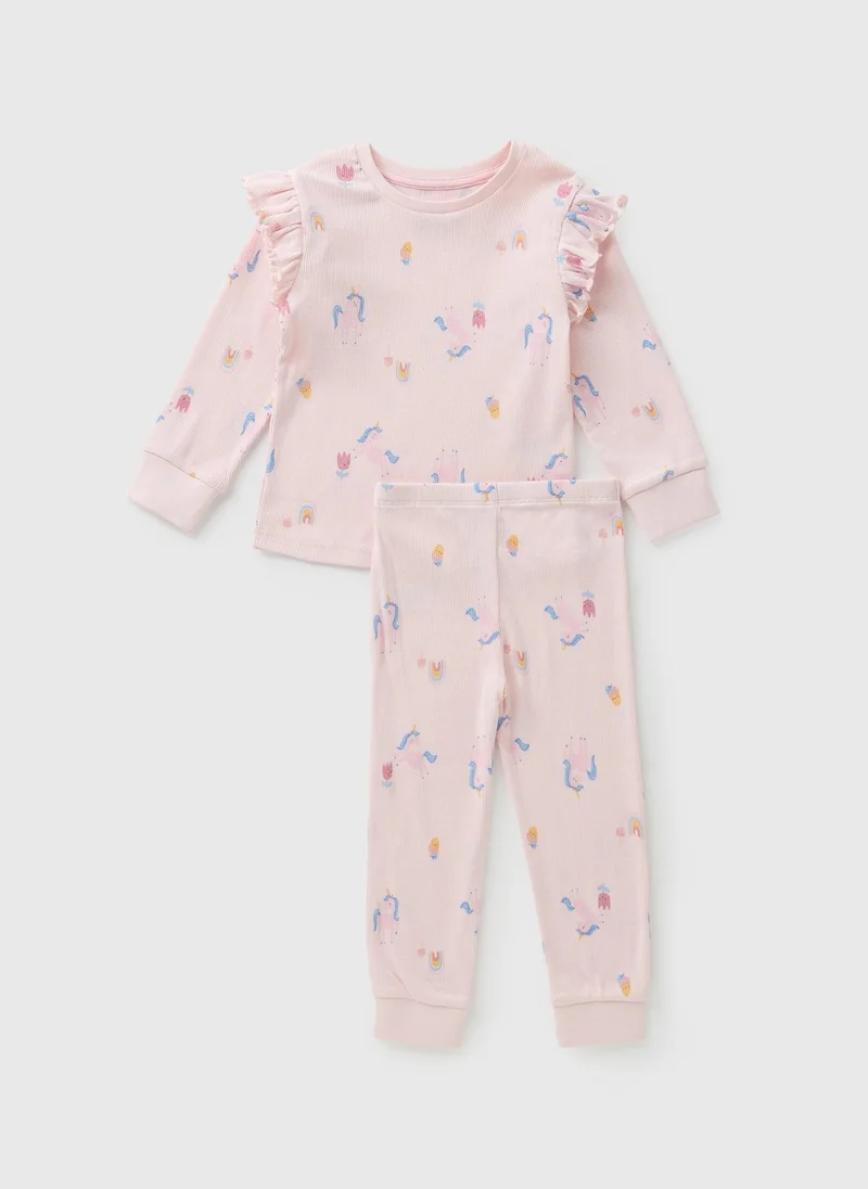 Matalan Girls Pink Unicorn Ribbed Pyjama Set