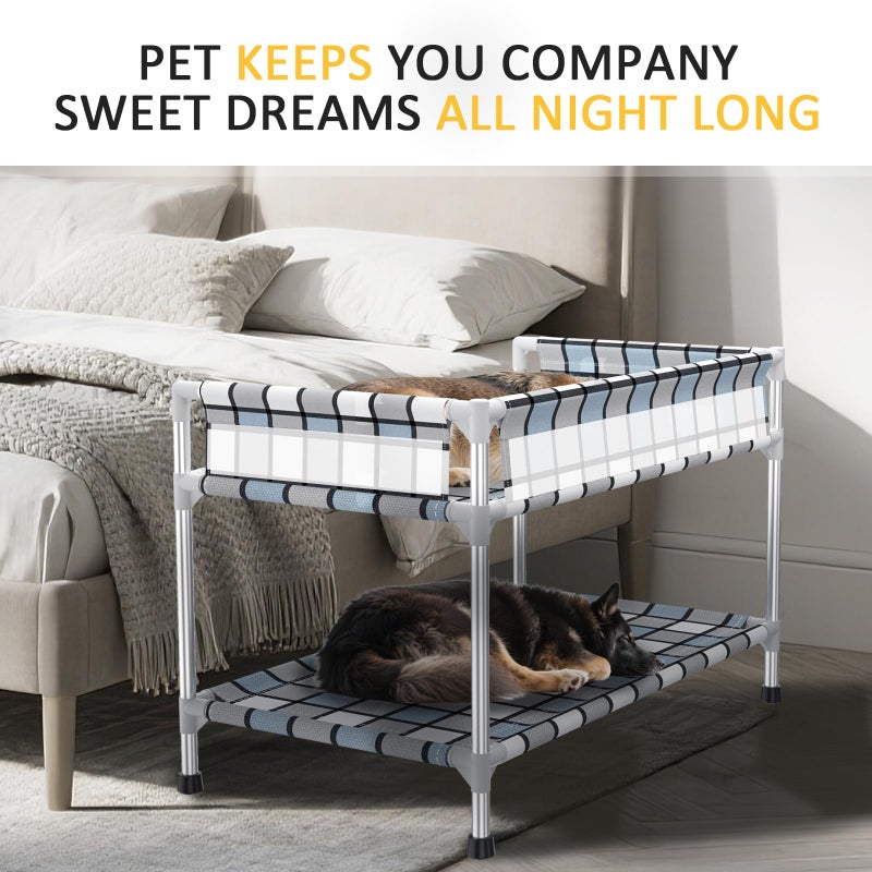 Caghash Bedside Window Dog Bunk Bed - Double Elevated Human Dog Bed with Guardrail 2 Layers Window Perch Dogs Cot 2-Tier Bedside Sleeper for Multi-Pet Households (34'' x 20'' x 25'') - Image 2