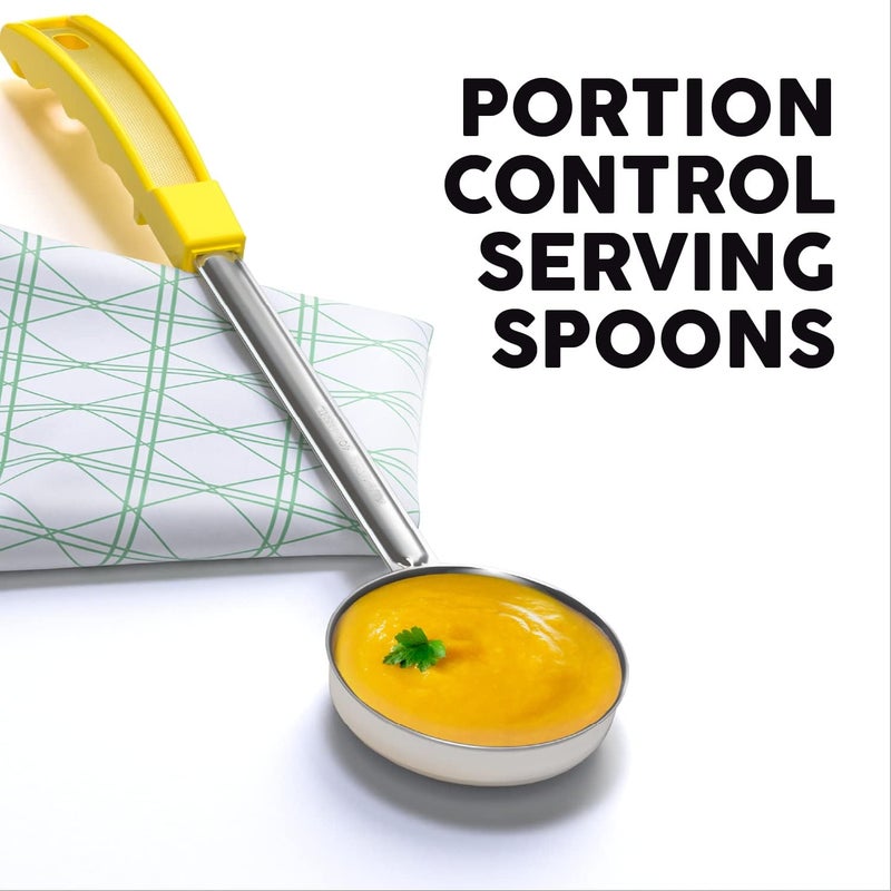 JoyServe Portion Control Serving Spoons - (8 Piece Set) Restaurant Measuring Serving Ladle Utensils for Weight Loss, Bariatric Gastric Sleeve, Includes 2, 4, 6, 8 oz Solid & Perforated Scoops, 14-1/4" Long - Image 4