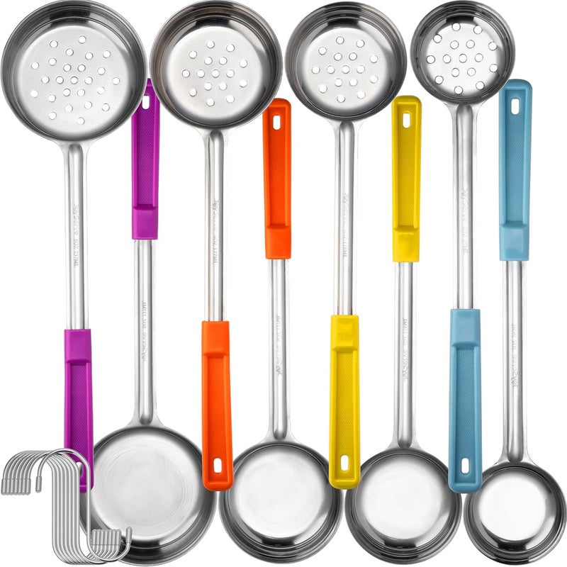 JoyServe Portion Control Serving Spoons - (8 Piece Set) Restaurant Measuring Serving Ladle Utensils for Weight Loss, Bariatric Gastric Sleeve, Includes 2, 4, 6, 8 oz Solid & Perforated Scoops, 14-1/4" Long - Image 3