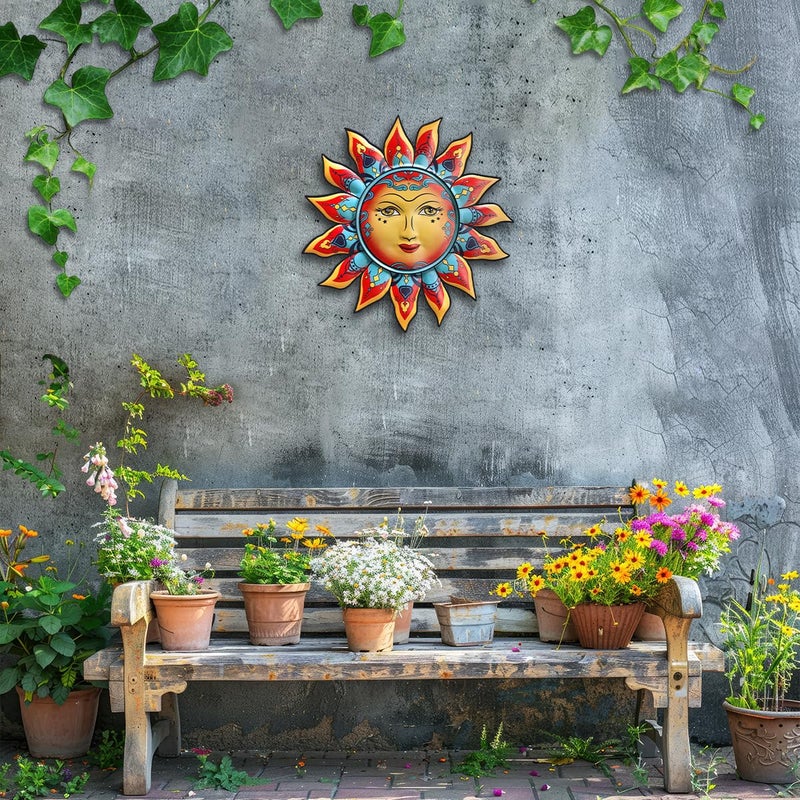 Daogtc Metal Sun Wall Decor - Sun Flower Wall Art Decoration,Hanging Decoration for Home Garden Farmhouse Yard Patio Fence Living Room Bedroom (SUN-I) - Image 2