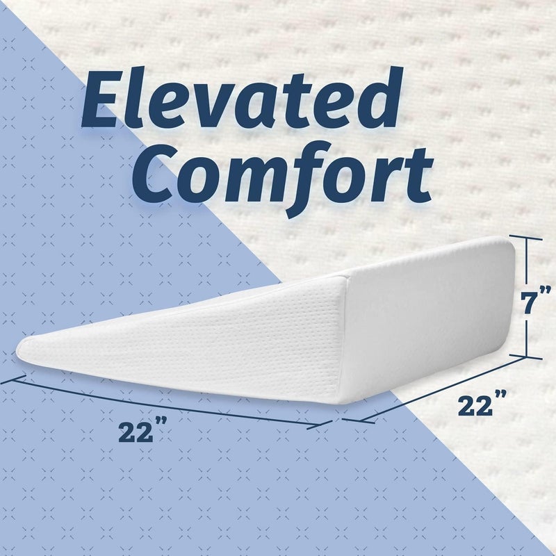 Abco Tech Bed Wedge Pillow for Sleeping - Memory Foam Top - Reduce Neck & Back Pain, Snoring, Acid Reflux, Respiratory Problems - Ideal for Sleeping, Reading, Rest, Elevation - Washable Cover - 7in - Image 2