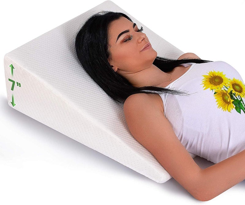 Abco Tech Bed Wedge Pillow for Sleeping - Memory Foam Top - Reduce Neck & Back Pain, Snoring, Acid Reflux, Respiratory Problems - Ideal for Sleeping, Reading, Rest, Elevation - Washable Cover - 7in - Image 1
