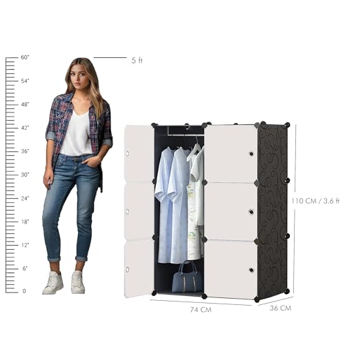 ALOXE Foldable Cupboard for Bedroom Clothes | Black Plastic Almirah with Transparent Door | Portable Wardrobe, Collapsible Storage Organizer - Image 2