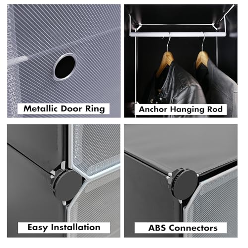 ALOXE Foldable Cupboard for Bedroom Clothes | Black Plastic Almirah with Transparent Door | Portable Wardrobe, Collapsible Storage Organizer - Image 3
