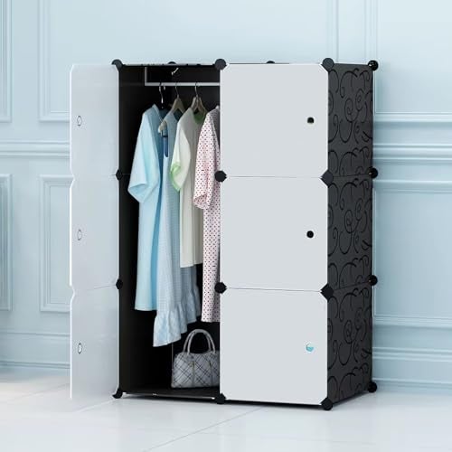 ALOXE Foldable Cupboard for Bedroom Clothes | Black Plastic Almirah with Transparent Door | Portable Wardrobe, Collapsible Storage Organizer - Image 1