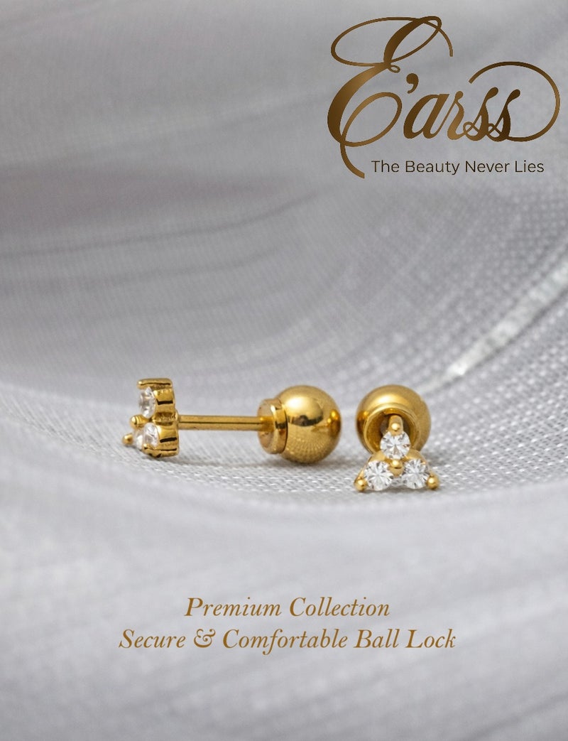 Earss 5mm Tri Zircon Stud Earrings for Women & Girls – Gold Plated Stainless Steel Small Cluster Diamond-Like Earrings with Ball Push Back – Minimalist Everyday Jewelry - Image 5