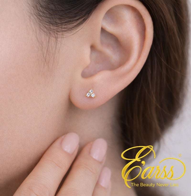 Earss 5mm Tri Zircon Stud Earrings for Women & Girls – Gold Plated Stainless Steel Small Cluster Diamond-Like Earrings with Ball Push Back – Minimalist Everyday Jewelry - Image 2