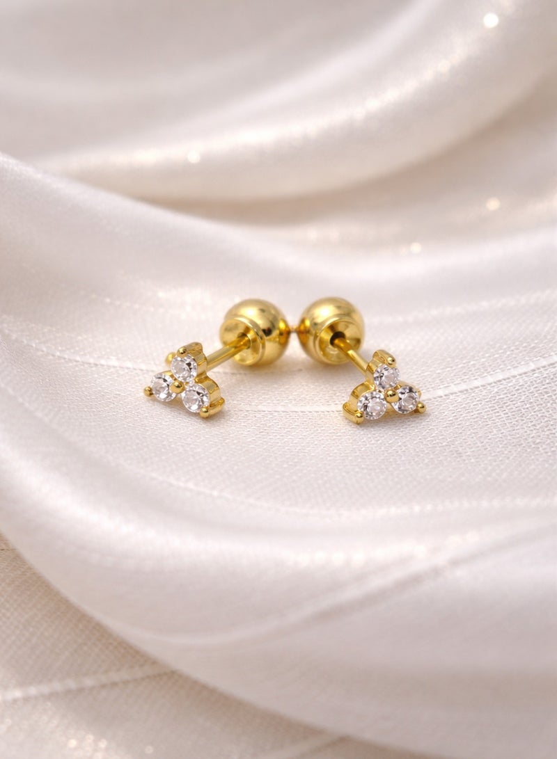 Earss 5mm Tri Zircon Stud Earrings for Women & Girls – Gold Plated Stainless Steel Small Cluster Diamond-Like Earrings with Ball Push Back – Minimalist Everyday Jewelry - Image 1