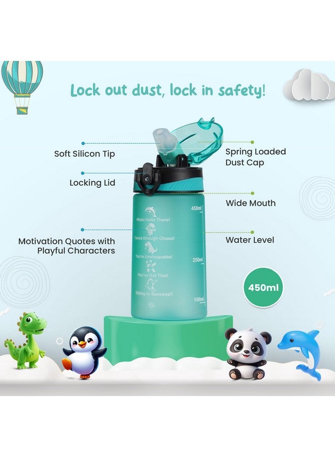 SOLARA Sipper Water Bottle for School Kids 500ml, Leakproof, Durable, BPA-Free Tritan with Motivational Time Marker, Perfect Kids Bottle for School, Home, Gifts & Outdoor, Cool Aqua (2+ Years) - Image 3