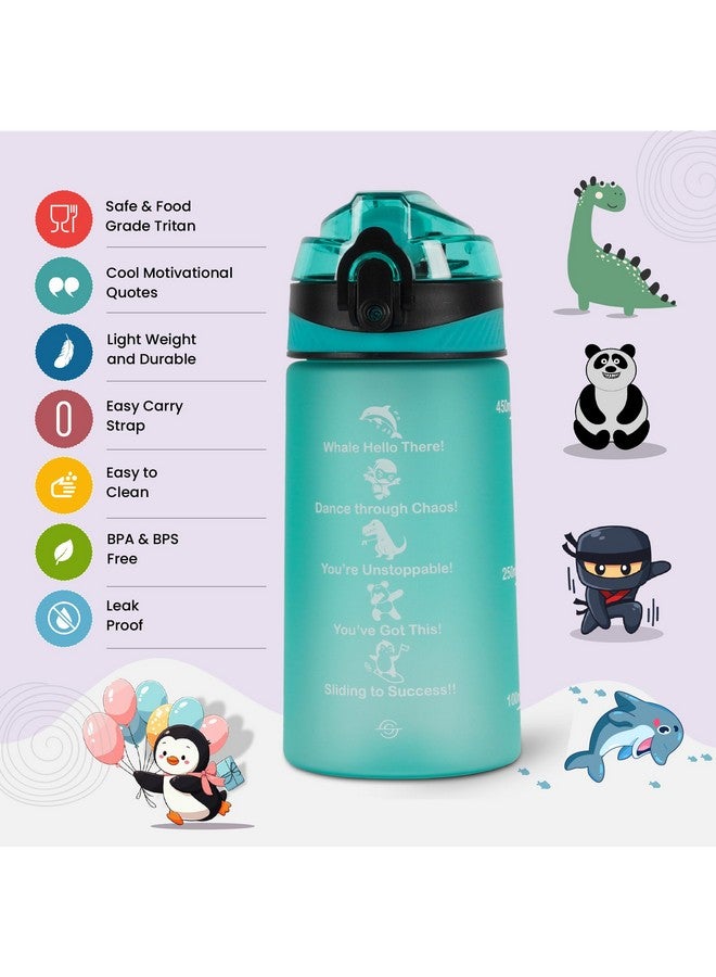 SOLARA Sipper Water Bottle for School Kids 500ml, Leakproof, Durable, BPA-Free Tritan with Motivational Time Marker, Perfect Kids Bottle for School, Home, Gifts & Outdoor, Cool Aqua (2+ Years) - Image 2