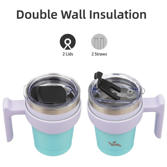 Konokyo 10 oz Tumbler with Handle and 2 Straw 2 Lid, Insulated Water Bottle Stainless Steel Vacuum Cup Reusable Travel Mug, Oasis - Image 3
