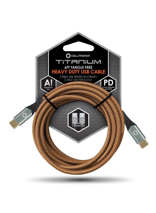 *Celltronix MCX Titanium 6FT Fast Charging Tangle Free Heavy Duty USB Cable with Type-C to Type-C Connectors. Built to Last! Includes Sync+Charge & Aluminum Tips for Optimum Connectivity - Image 1