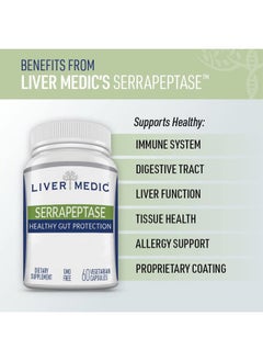 Liver Medic Serrapeptase Pure Digestive Enzymes (Enteric Coated) – Premium Healthy Gut Protection & Liver Support – Non-GMO, Vegan Liver Supplement for Gut Health. Digestive Enzymes & Tissue Support (60 Caps)  - Image 3