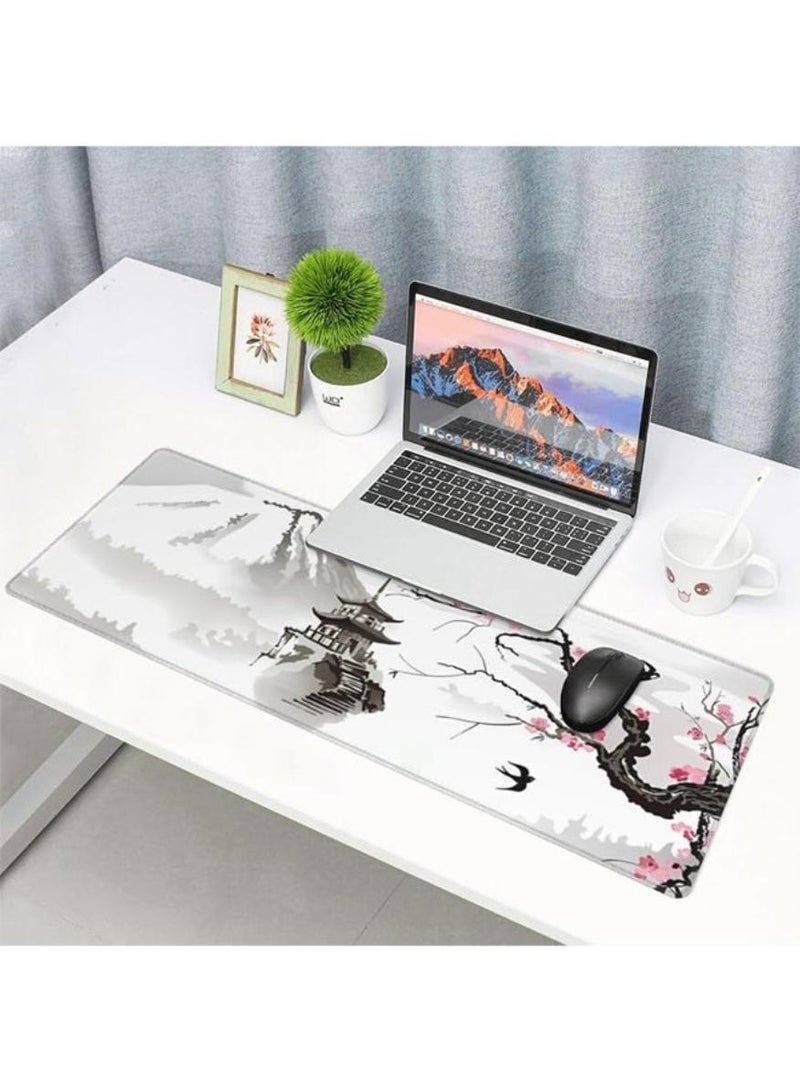 phomemo Large Gaming Mouse Pad with Stitched Edges, Japanese Pagoda and Cherry Blossom BranchDesk Mat, Extended XL Mousepad with Anti-Slip Base, Cool Desk Pad for Keyboard and Mouse(800mm*300mm*3mm) - Image 5