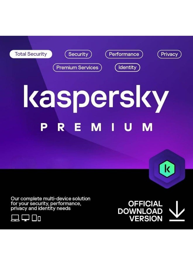 Kaspersky - Premium Total Security + Customer Service Support, 3 Devices, 1 Year, Behavioral Shield, Box W/o CD | KL1047I5CFS-SLIM - Image 1