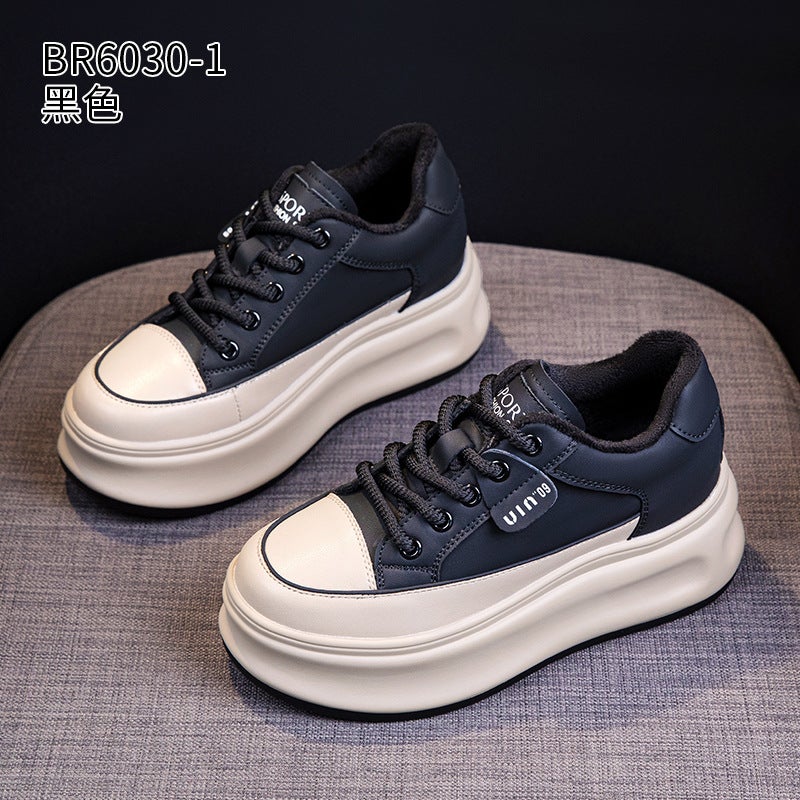 Genuine Leather Platform Thick-Soled White Shoes For Women Internet Celebrity Super Popular Lightweight Heightening Fleece-Lined Sneakers - Image 1