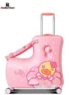 RollsTimi  Ride-On Kids Luggage with Wheels Buffy Duck Pink  - Image 1