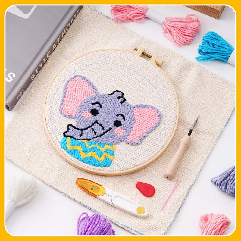 Pllieay 4 Sets Punch Needle Kits, Punch Needle Embroidery Kits for Beginner with Animal Pattern, Punch Needle Tool Including Pre-Printed Cloth, Punch Needle, Hoops and Yarns - Image 4