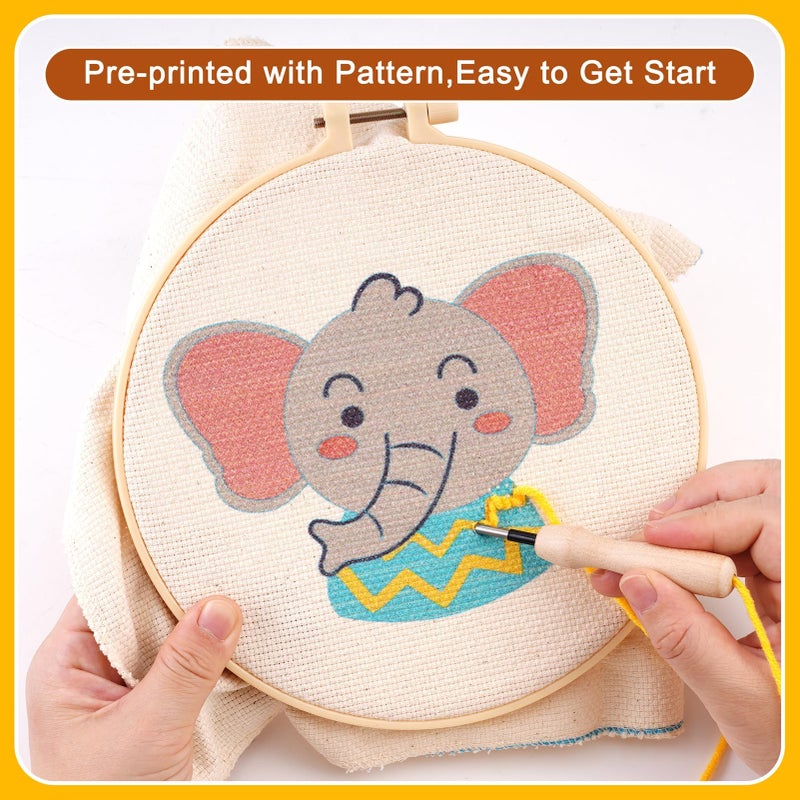 Pllieay 4 Sets Punch Needle Kits, Punch Needle Embroidery Kits for Beginner with Animal Pattern, Punch Needle Tool Including Pre-Printed Cloth, Punch Needle, Hoops and Yarns - Image 3