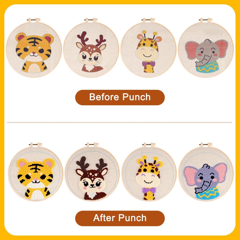 Pllieay 4 Sets Punch Needle Kits, Punch Needle Embroidery Kits for Beginner with Animal Pattern, Punch Needle Tool Including Pre-Printed Cloth, Punch Needle, Hoops and Yarns - Image 5