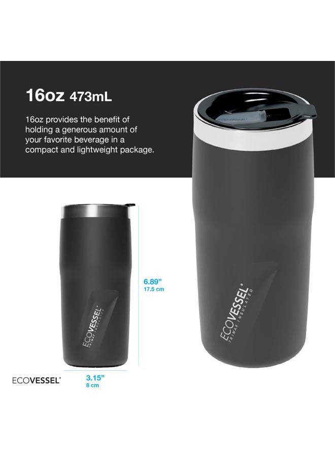 EcoVessel METRO Vacuum Stainless Steel Tumbler Cup, Insulated Water Bottle, Travel Coffee Mug with Slider Lid and Non Slip Base Iced Coffee Cup - 16 oz (White Pearl) - Image 2