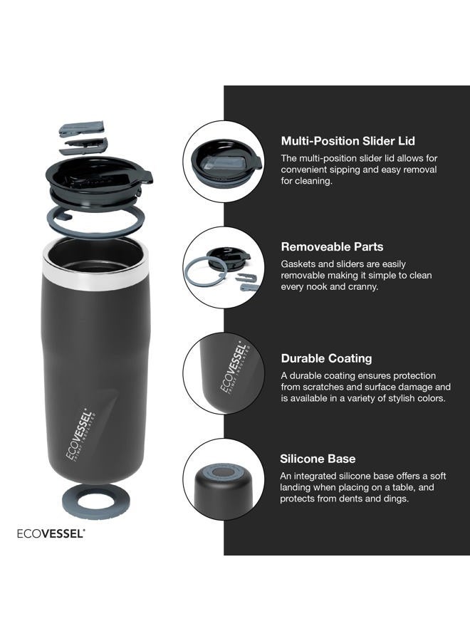 EcoVessel METRO Vacuum Stainless Steel Tumbler Cup, Insulated Water Bottle, Travel Coffee Mug with Slider Lid and Non Slip Base Iced Coffee Cup - 16 oz (White Pearl) - Image 3