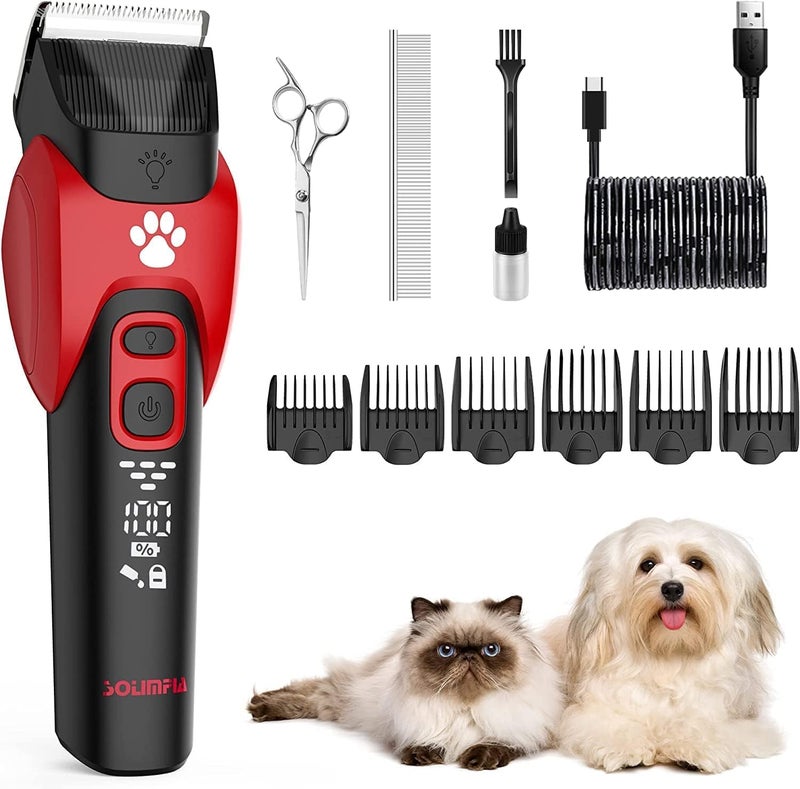 Solimpia Dog Cat Clippers - Electric Grooming Trimmer Kit, Rechargeable Cordless Low Noise Professional Pet Hair Trimmer Set, Unisex - Image 1