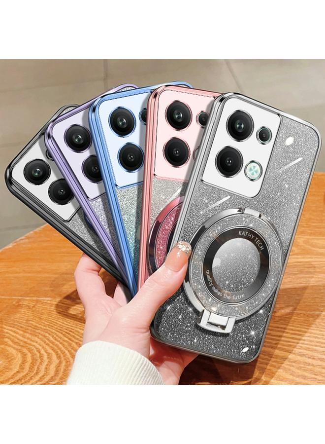S-TOP Case For OPPO Reno9 Pro+ Plated Gradient Glitter Round Holder TPU Phone Case - Image 2