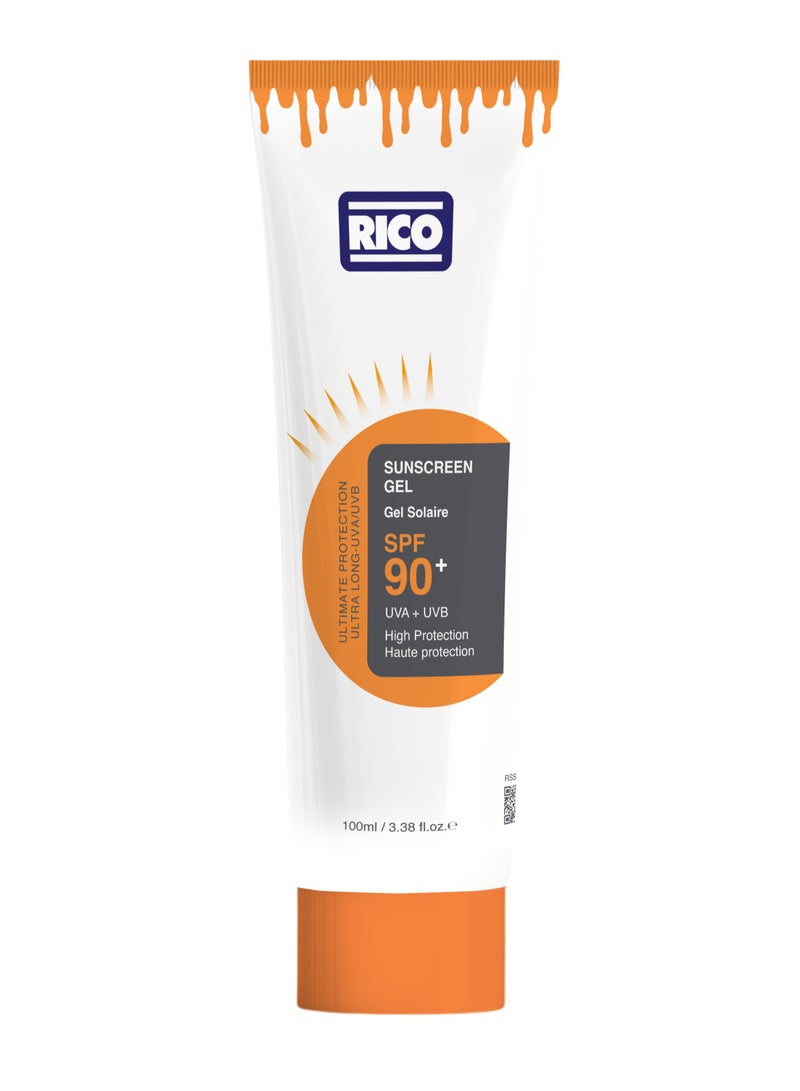 RICO Sunscreen Gel SPF 90, Lightweight with Carrot Extract, No White Cast, 100 ml, for All Skin Types - Image 1