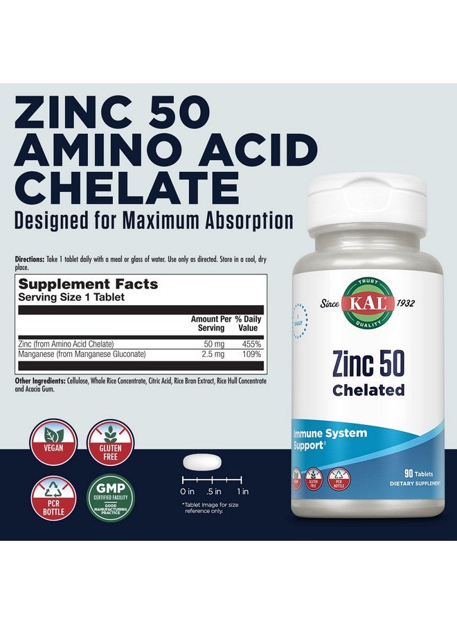 KAL Zinc 50mg Amino Acid Chelate, Immune Support Supplement, Healthy Metabolism and Immune System Formula, Enhanced Absorption, Vegan, Gluten Free, 60-Day Money Back Guarantee, 90 Servings, 90 Tablets - Image 2