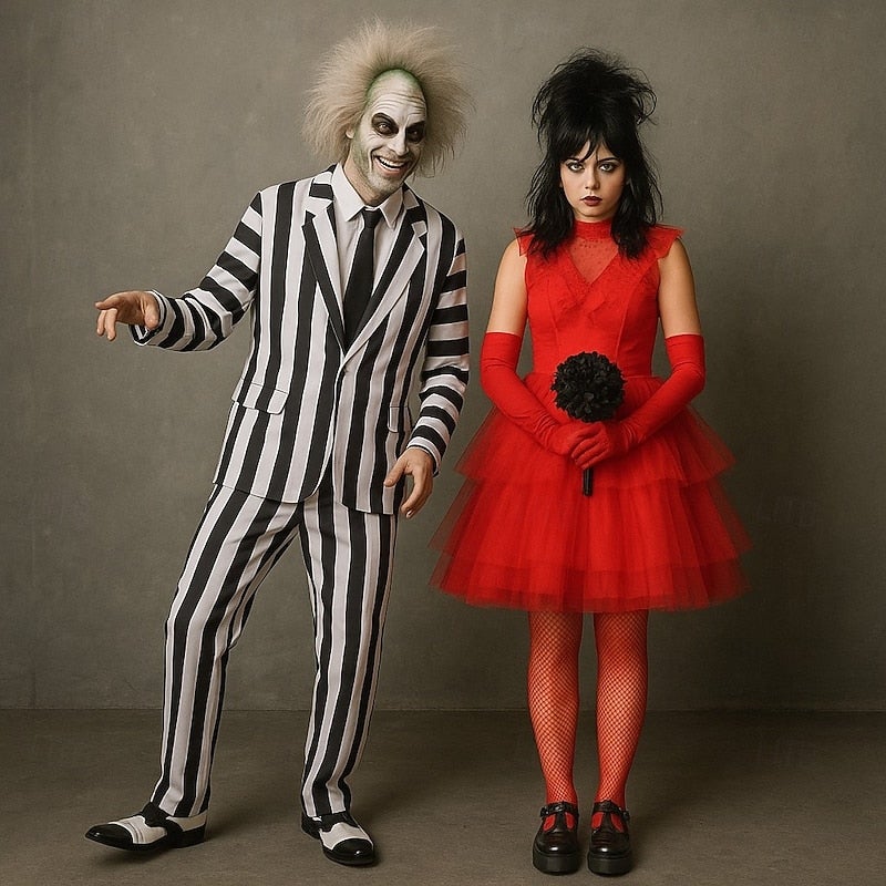 Y&D Fancy Costume Suits & Blazers Halloween Group Couples Costumes Beetlejuice Lydia Deetz Beetlejuice 2 Horror Movie Adults' Men's Women's Halloween Carnival Party Performance Easy Halloween Costumes - Image 2