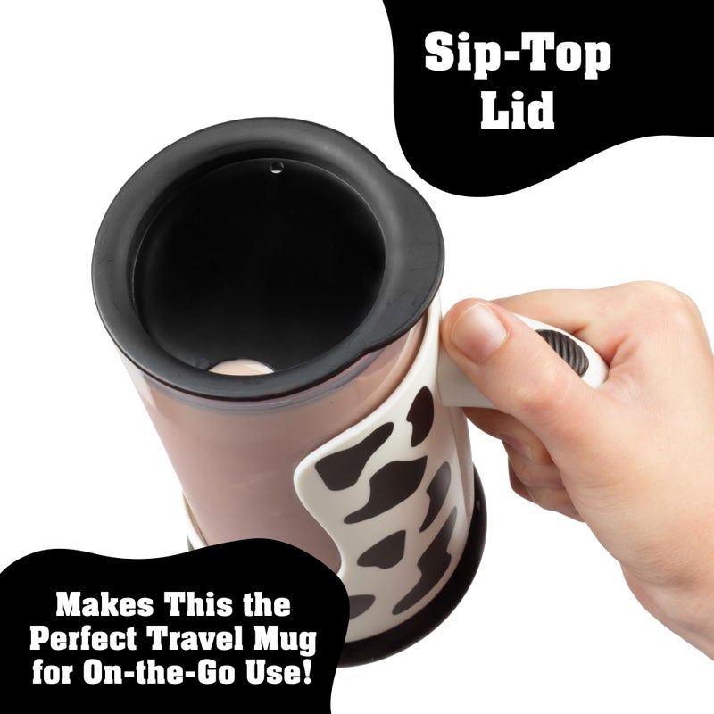 Hog Wild Moo Mixer Supreme Chocolate Milk Mixer Mug - 16 Oz Cup + No Spill Sip Lid & Easy To Clean Detachable Base - Stocking Stuffer Automatically Mixes Powder & Syrup - Dishwasher Safe, Portable - Image 5
