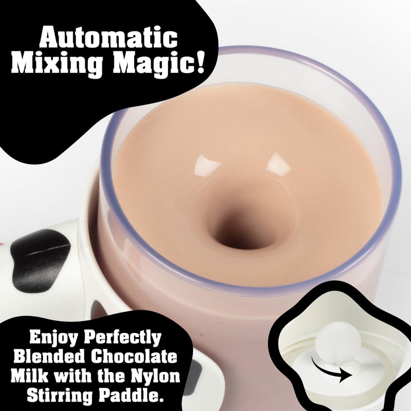 Hog Wild Moo Mixer Supreme Chocolate Milk Mixer Mug - 16 Oz Cup + No Spill Sip Lid & Easy To Clean Detachable Base - Stocking Stuffer Automatically Mixes Powder & Syrup - Dishwasher Safe, Portable - Image 2
