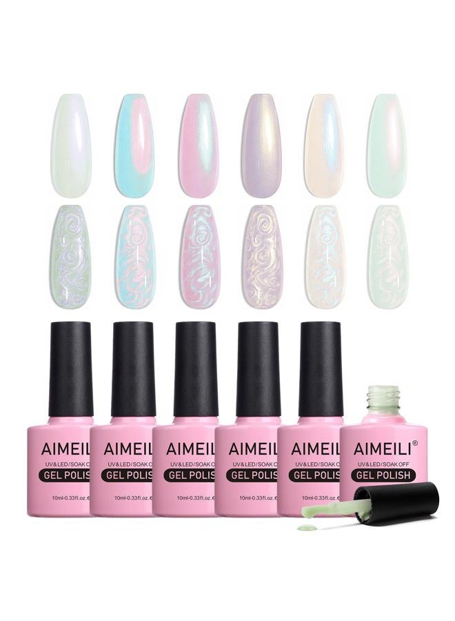 AIMEILI طلاء أظافر جل خالي من الهيما، طلاء أظافر جل لامع على شكل حورية البحر، مجموعة طلاء جل قابلة للإزالة U V مكونة من 6 قطع سعة 10 مل - مجموعة كيت 42 - Image 1