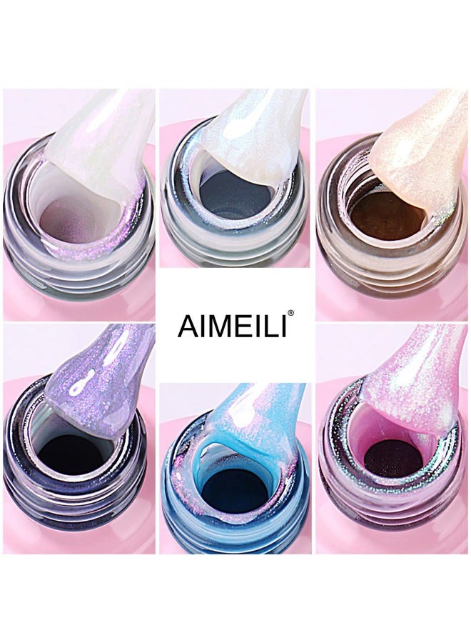 AIMEILI طلاء أظافر جل خالي من الهيما، طلاء أظافر جل لامع على شكل حورية البحر، مجموعة طلاء جل قابلة للإزالة U V مكونة من 6 قطع سعة 10 مل - مجموعة كيت 42 - Image 2
