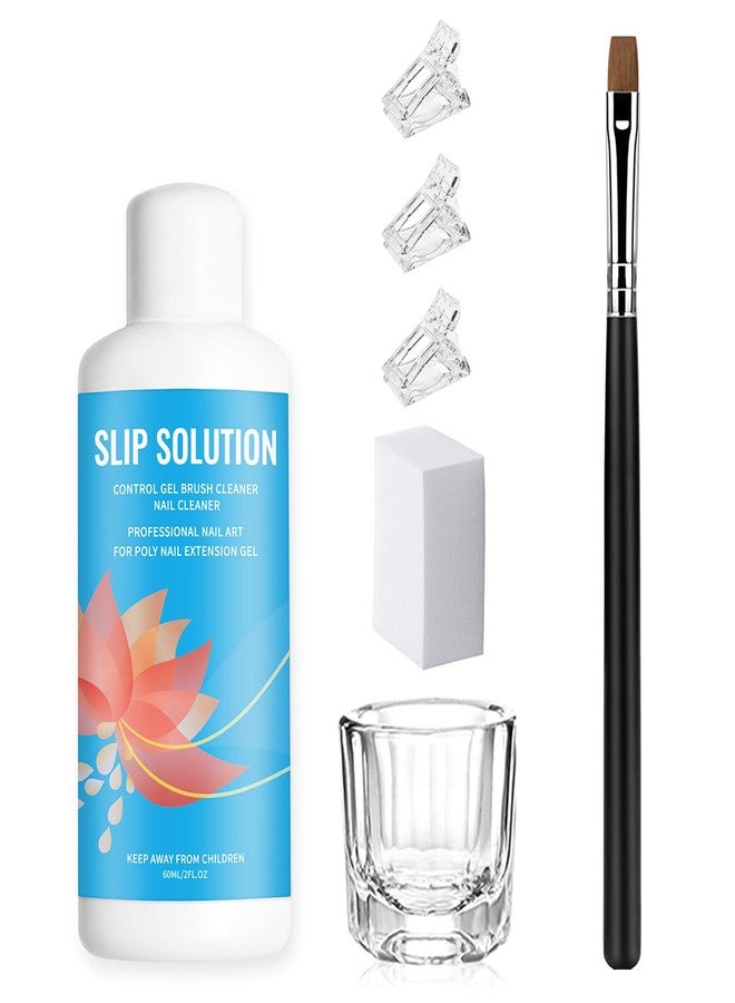 SULLMAR Slip Solution 2Fl.Oz Extension Gel Liquid Slip Solution Kit E with Brush Nail Clips Cleaning Cotton Pads Glass Cup for Easy DIY Poly Gel NailArt - Image 1