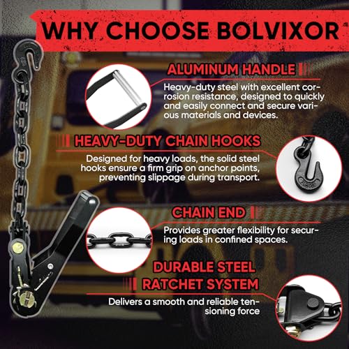 Bolvixor 4 Pack Car Tie Down Straps for Trailers - 2" x 96" - 9900LBS Break Strength - Tire Ratchet Straps with Heavy Duty Chain Anchors for Hauling UTV, SUV, Truck, Any Cars - Image 3