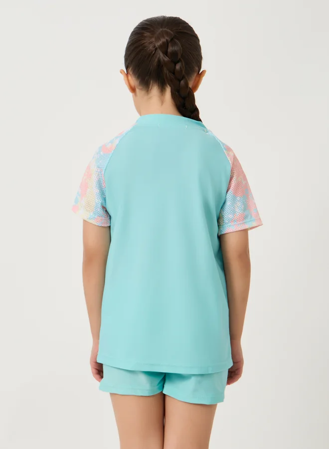 Styli Typography Print Short Sleeve Swimsuit with Cap