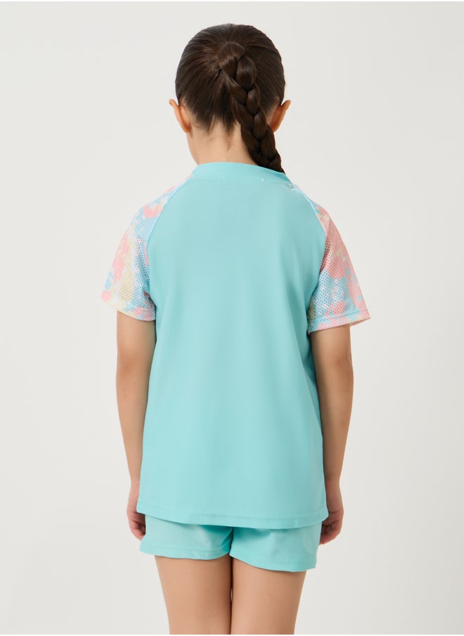 Styli Typography Print Short Sleeve Swimsuit with Cap  - Image 5