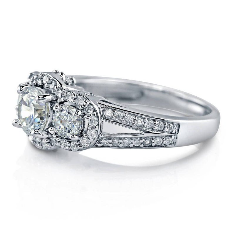 BERRICLE Sterling Silver 3-Stone Wedding Engagement Rings Split Shank Ring for Women, 0.8 Carat Round Cut Cubic Zirconia CZ - Image 3